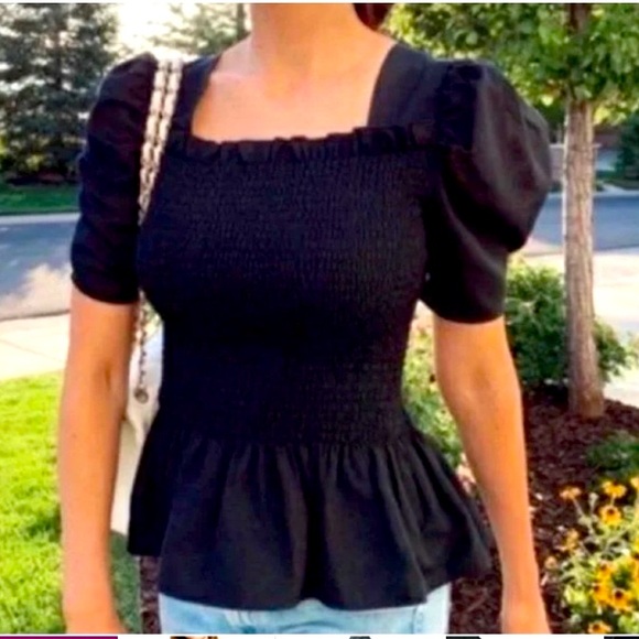 Rachel Parcell Tops - Rachel Parcell Elegant Black Smocked Top